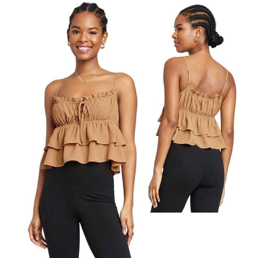 Women's Tiered Ruffle Tank Top - Wild Fable Camel S